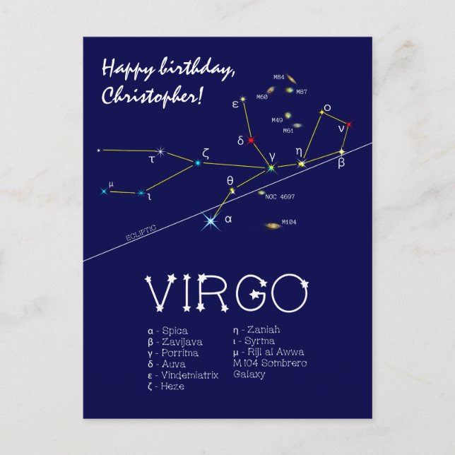 Carte Postale Zodiac Constellation Virgo (Devant)