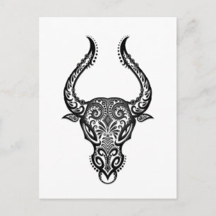 Carte Postale Zodiaque de Taurus blanc complexe sur noir