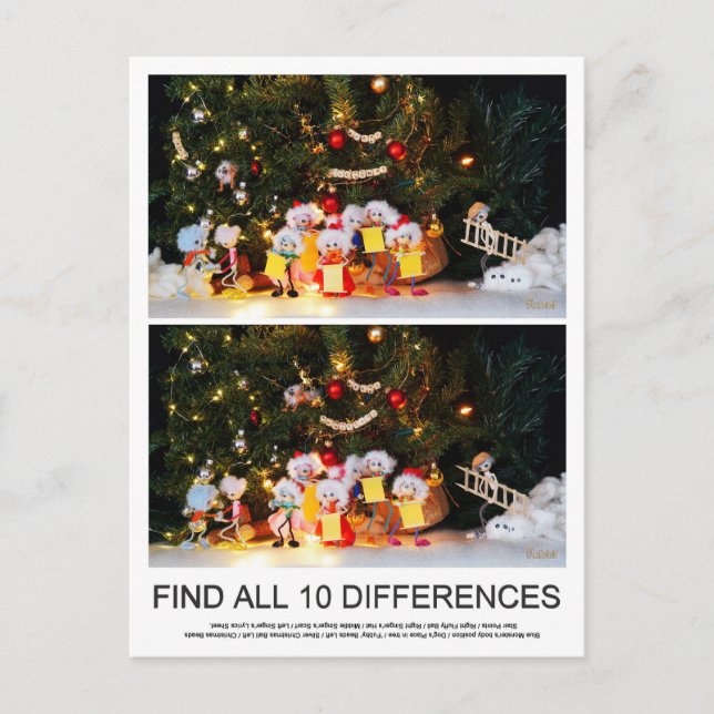 Carte Postale Zoekplaatje van 10 verschillen van de Kerstfubby's (Devant)