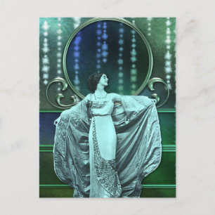 Carte Postale ZOHARA : Femme Art Déco en Aqua et Vert
