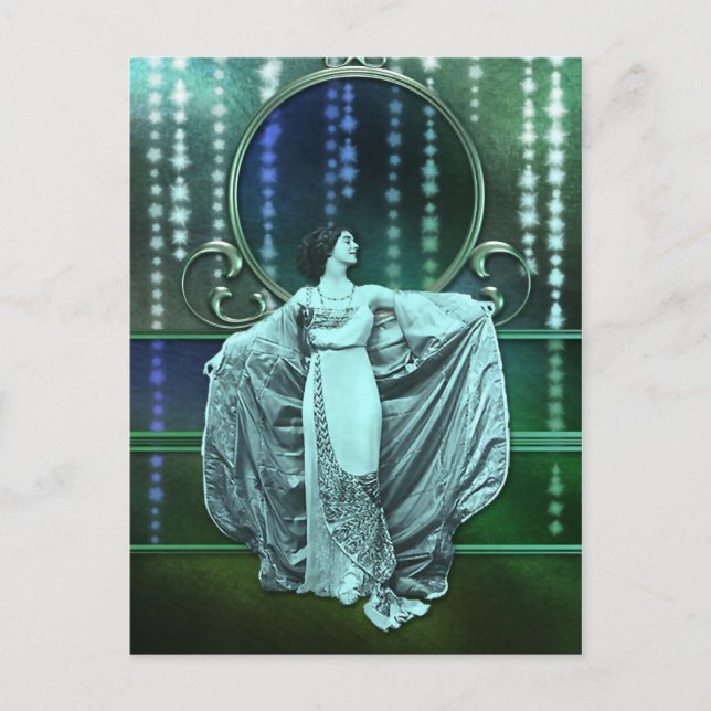 Carte Postale Zohara : Une femme Art Déco en Aqua & Green (Devant)