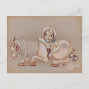 Carte Postale Zombie goth licorn fille imaginaire art gothique