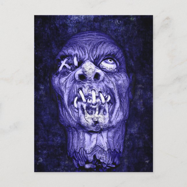 Carte Postale Zombie tête bleue rétractée (Devant)