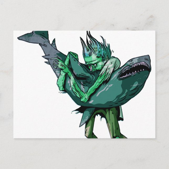 Carte Postale Zombie vs requin (Devant)