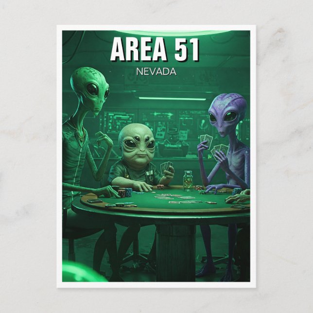 Carte Postale Zone 51 Nevada Aliens poker (Devant)