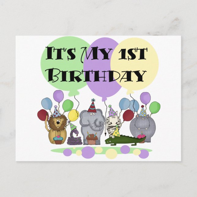 Carte Postale Zoo Animaux 1er Anniversaire Tshirts et cadeaux (Devant)