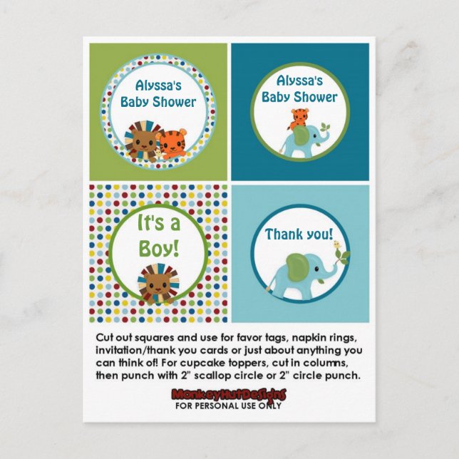 Carte Postale ZOO Baby shower Cupcake Topper APK (Devant)