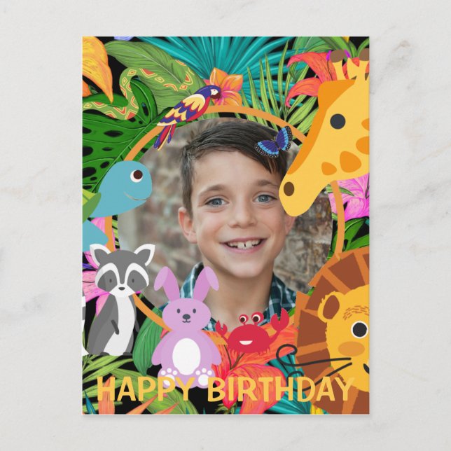 Carte Postale Zoo Wild Animal Jungle Safari Anniversaire de enfa (Devant)