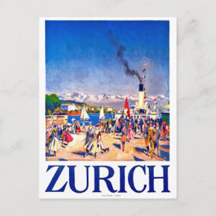 Carte Postale Zurich, bateau touristique sur le quai de la ville