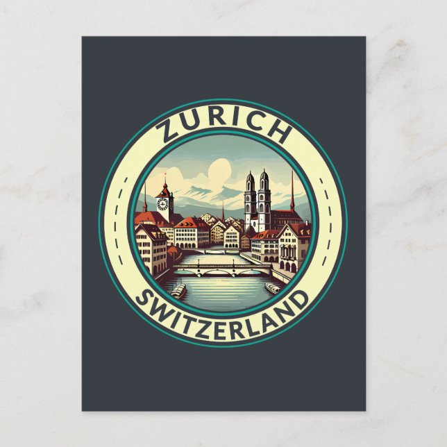 Carte Postale Zurich Suisse Illustration Insigne d'art de voyage (Devant)