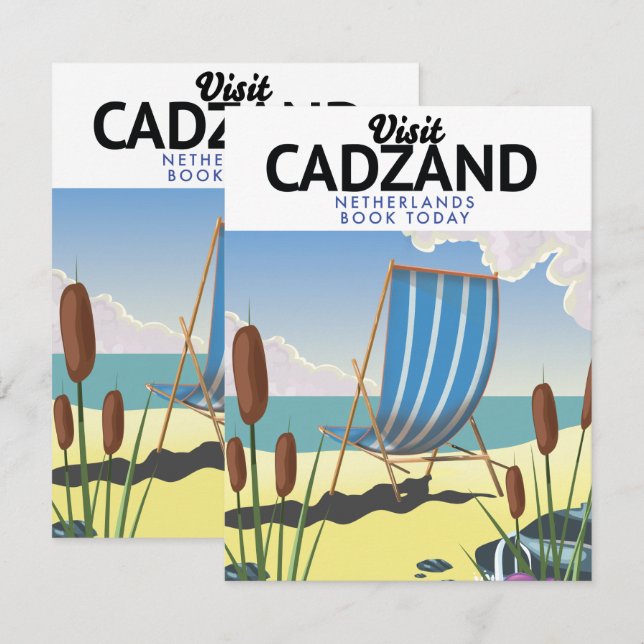 Carte poster de voyage de plage Cadzand Pays-Bas (Devant / Derrière)