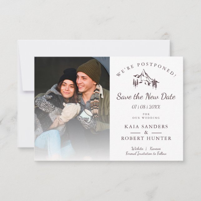 Carte Postponed Wedding Couple Photo Mountain Landscape (Devant)
