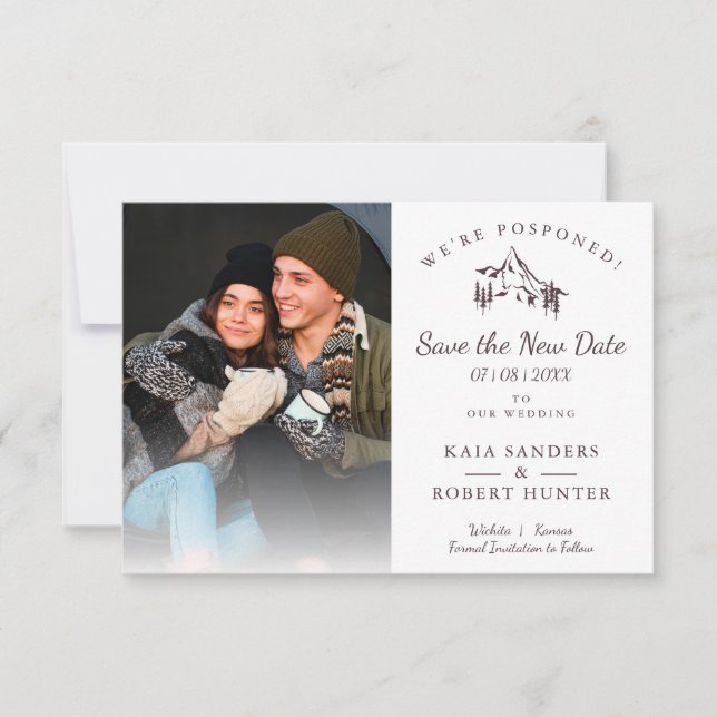 Carte Postponed Wedding Couple Photo Mountain Landscape (Devant)