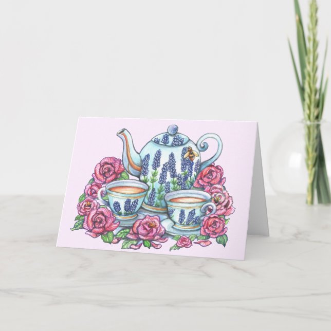 Carte Pot à thé et Rose (Devant)