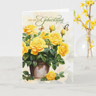 Carte Pot de roses jaunes pour l'anniversaire allemand G