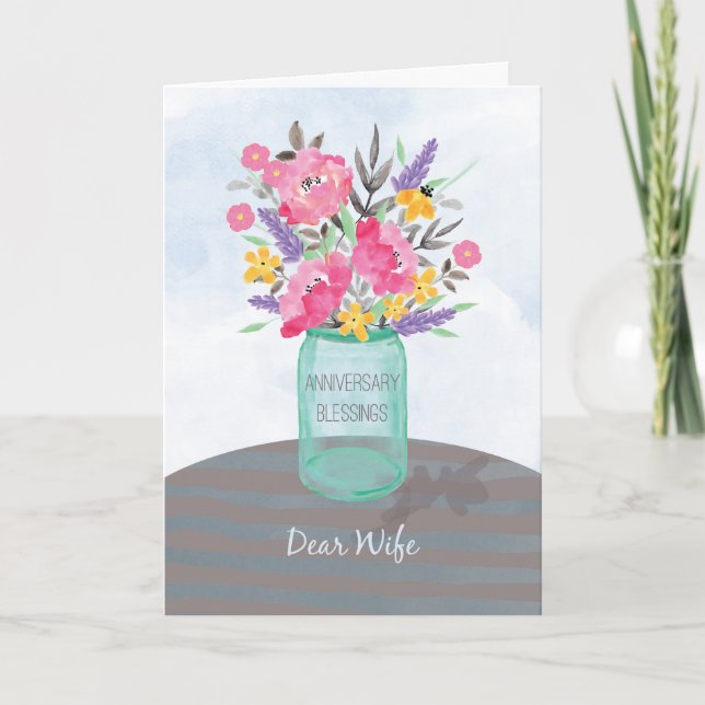 Carte Pot de vase de jar avec des fleurs pour l'annivers (Devant)