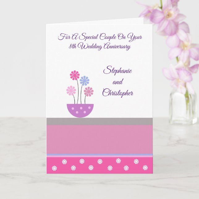 Carte Pot Flowers Personnalisé 8e anniversaire Mariage (Orchidée)