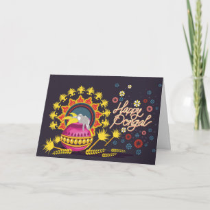Carte Pot rose rose sur bleu foncé