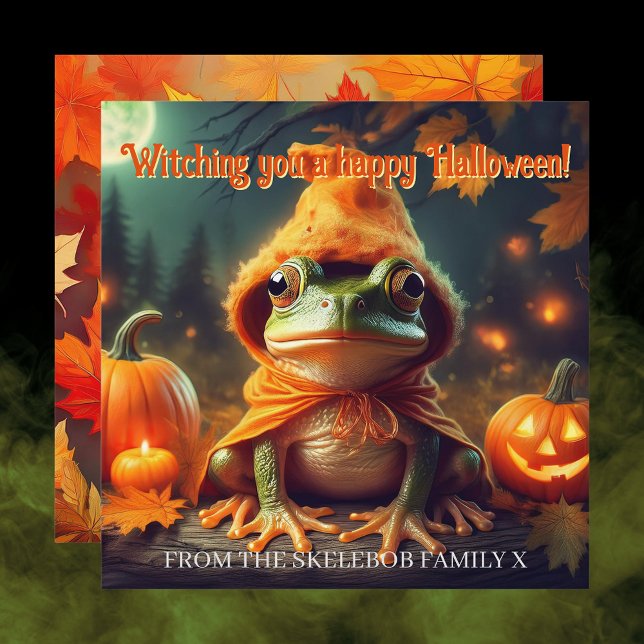 Carte Potion-Master Apprentice Grenouille Whimsical Hall (Witch Frog Orange Pumpkin Spooky Cute Halloween card Autumn Leaves Family Halloween Witchy Aesthetic)