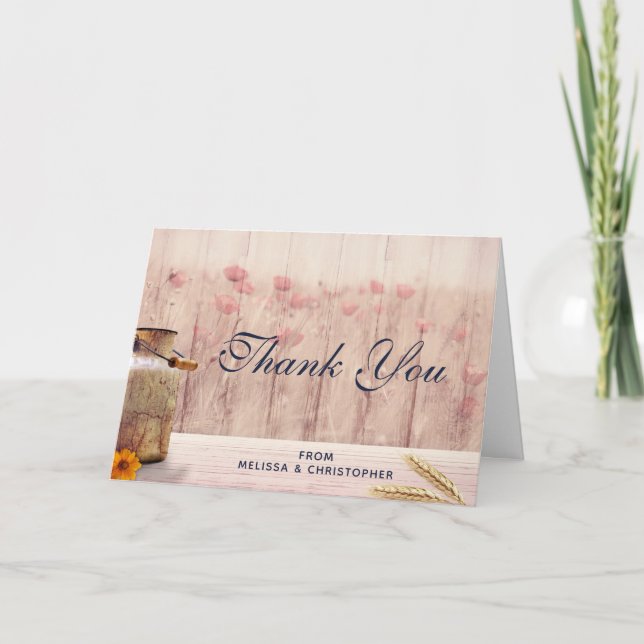 Carte Poubelle de lait rustique avec blé et Merci de fle (Devant)