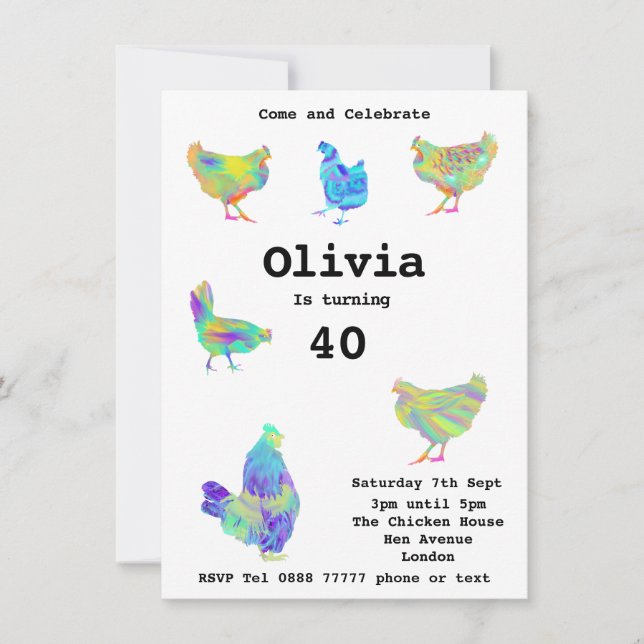 Carte Poule Coq Poussin Mignon Psychédélique Coloré (Devant)