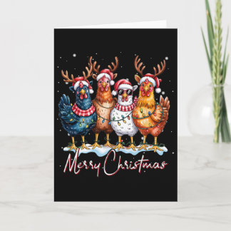 Carte Poule de lumières de Noël Santa drôle d'arbre de N