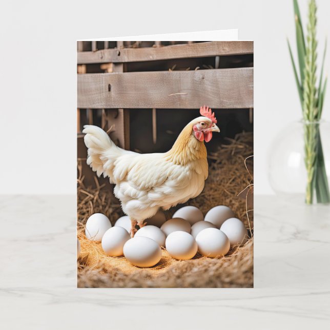 Carte Poulet D'Anniversaire Aux Oeufs Blancs (Devant)