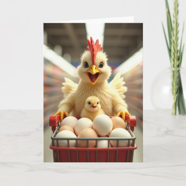 Carte Poulet d'anniversaire avec des oeufs dans un panie (Devant)
