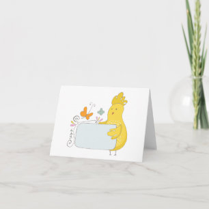 Carte Poulet de dessin animé avec des fleurs et des papi