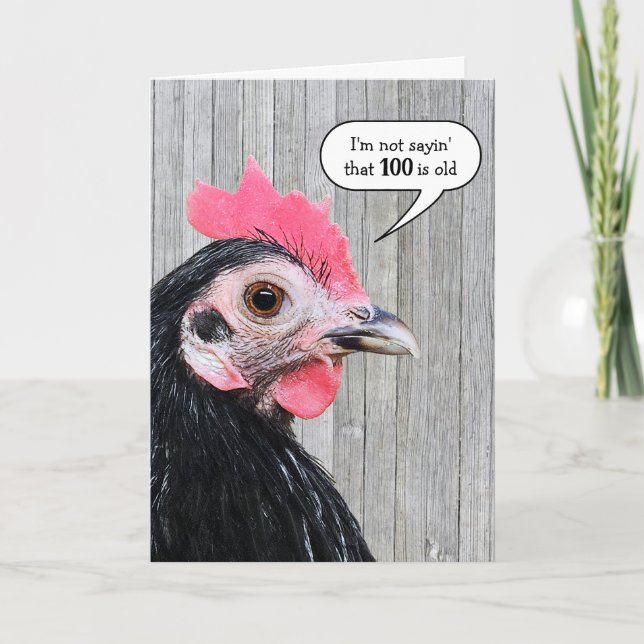 Carte Poulet sur le bois de la grange pour 100e annivers (Devant)