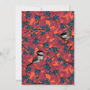 Carte Poulet sur les branches de bleuets sur l'orange