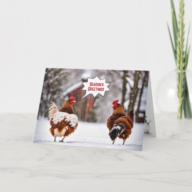 Carte Poulets De Noël Dans Les Snowflakes (Devant)