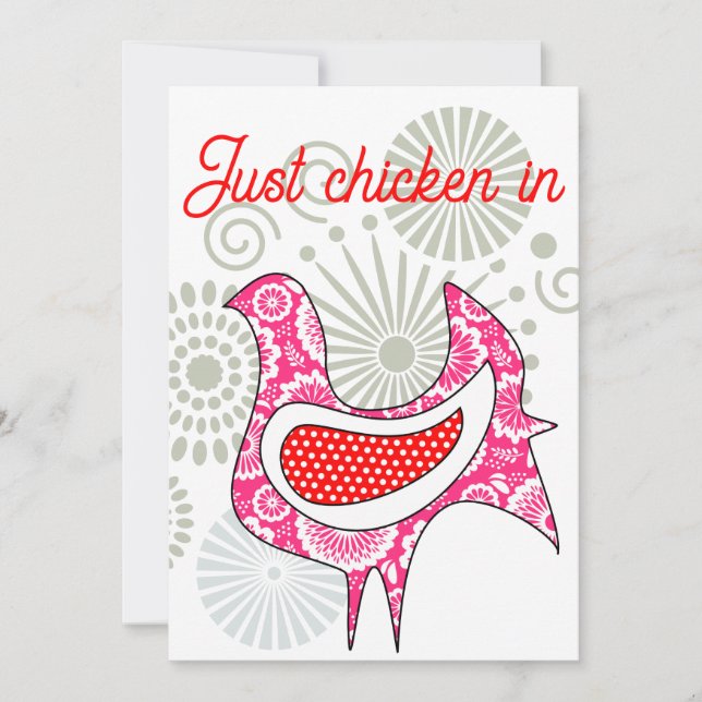 Carte Poulets rouges et roses de ferme mignons fleurs ré (Devant)