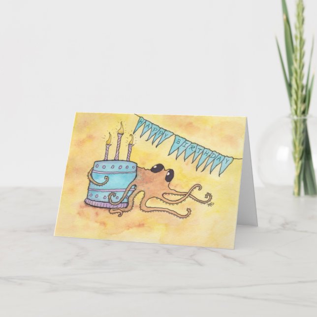 Carte Poulpe au gâteau Joyeux anniversaire (Devant)