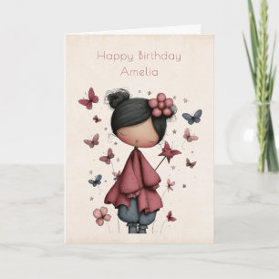 Carte Poupée de Fée Fantaisiste Rétro Anniversaire Migno