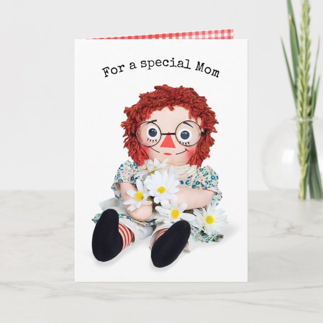 Carte Poupée de sac avec Bouquet de marguerite pour mama (Devant)