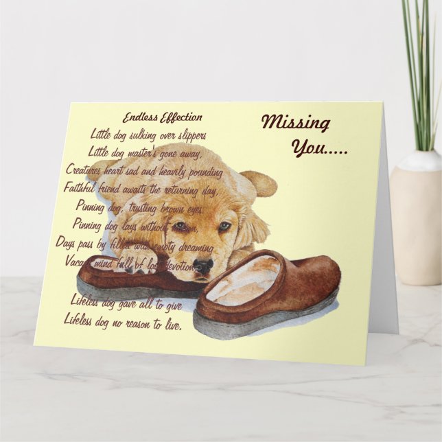 Carte poupée golden retriever vous manque poème original (Devant)