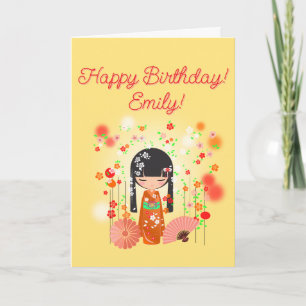 Carte Poupée Kokeshi Joyeux Anniversaire