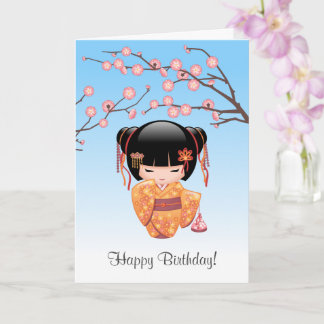 Carte Poupée Ume Kokeshi — Jour d'anniversaire japonais