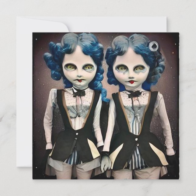 Carte Poupées à cheveux bleus jumelles (Devant)