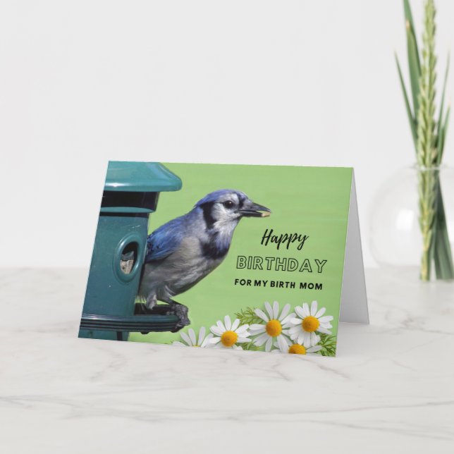 Carte Pour Birth Mom Birthday avec Blue Jay à Feeder (Devant)