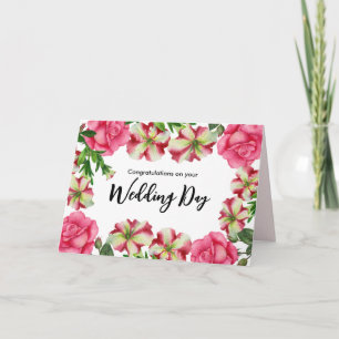 Carte Pour Couple le jour du mariage Aquarelle rose Fleu