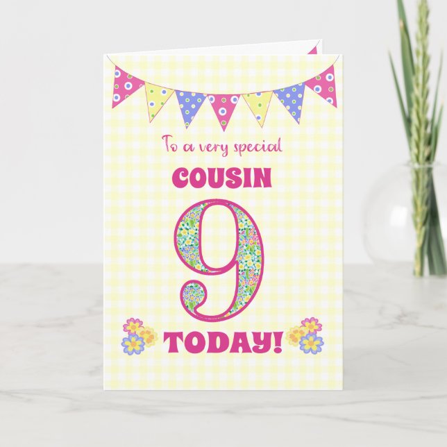 Carte Pour Cousin 9th Birthday Primroses Buncard (Devant)