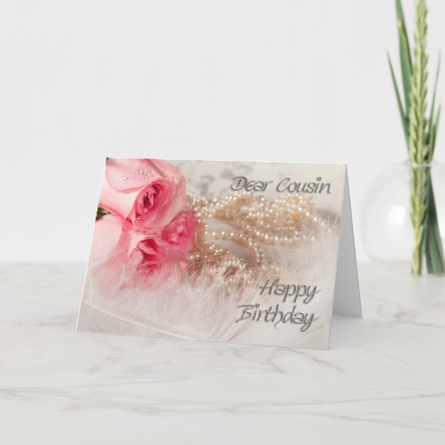 Carte Pour Cousin, Joyeux roses et perles d'anniversaire (Devant)