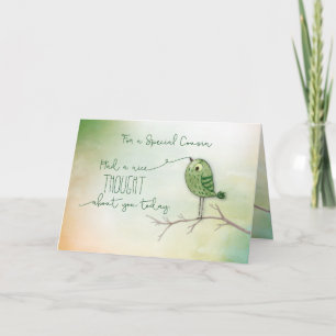 Carte Pour cousin oiseau sur branche jolie pensée pour t