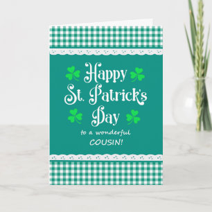 Carte Pour Cousin St Patrick's Day Shamrock Green Checks