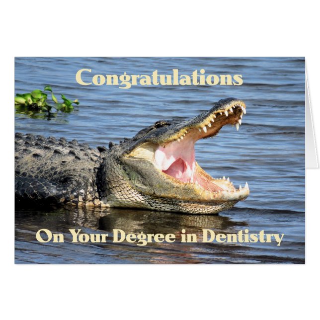 Carte pour diplôme en Humour dentaire avec Alligat (Devant horizontal)