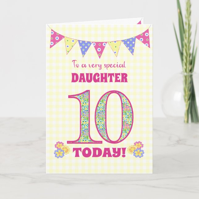 Carte Pour fille 10e anniversaire Primroses Bunting Card (Devant)