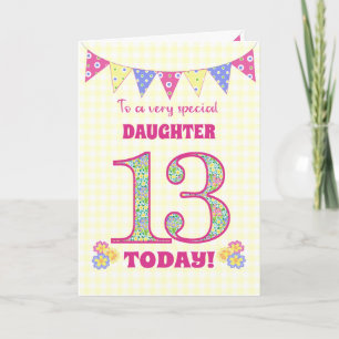 Carte Pour fille 13e anniversaire Primroses Bunting Card