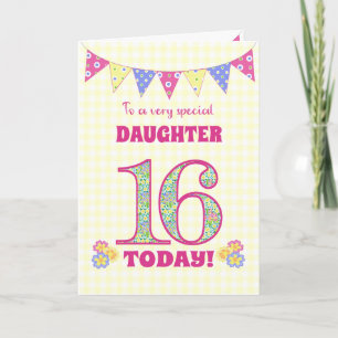 Carte Pour fille 16e anniversaire Primroses Bunting Card